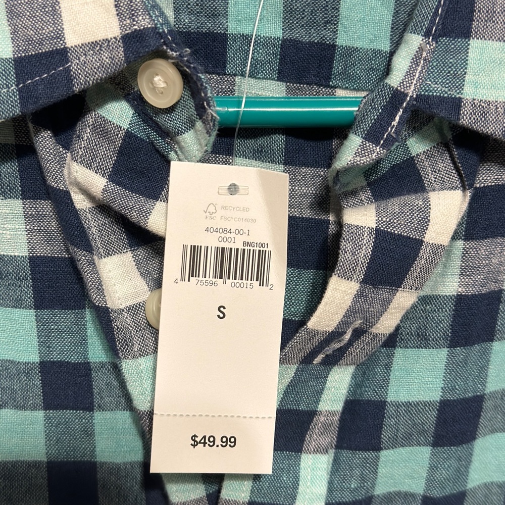 Banana Republic Plaid Button Down Short Sleeve Shirt Teal Blue green - Picture 7 of 7